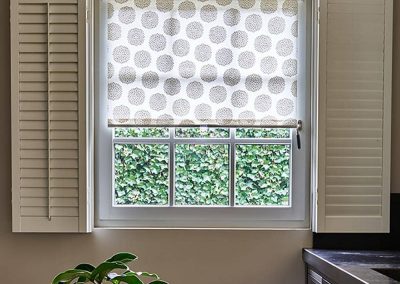 Fabric Roller Shades Laundry Room White Medallion Print